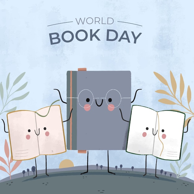 Нарисованная рукой иллюстрация всемирного дня книги