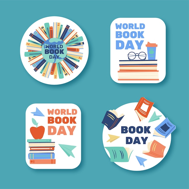 Free vector hand drawn world book day labels collection