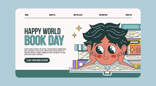 Hand drawn world book day landing page template