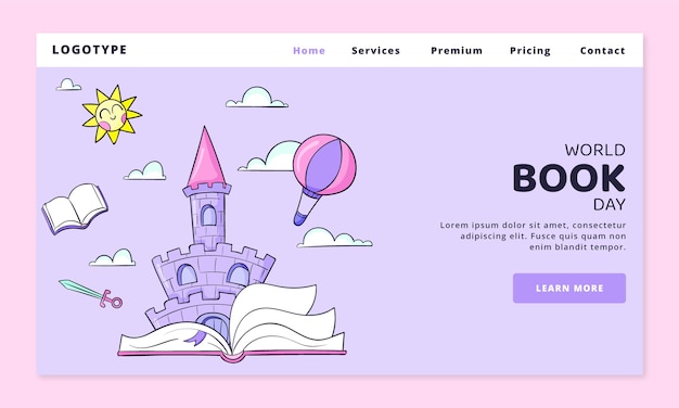 Бесплатное векторное изображение Нарисованный рукой шаблон целевой страницы всемирного дня книги