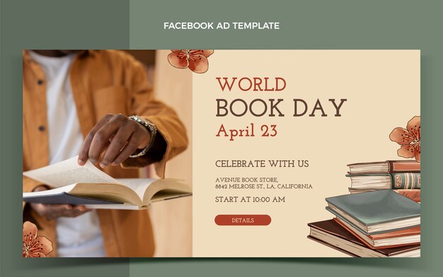 손으로 그린 세계 책의 날 소셜 미디어 프로모션 템플릿