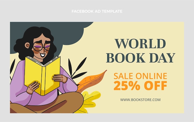 Hand drawn world book day social media promo template