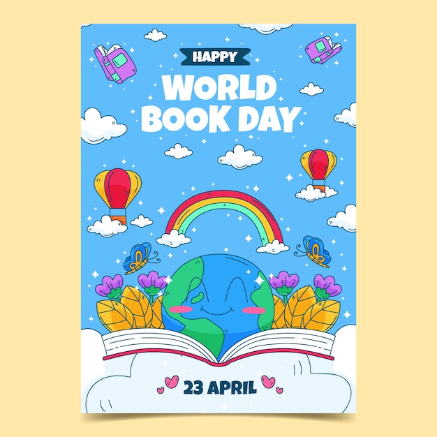 Free vector hand drawn world book day vertical poster template