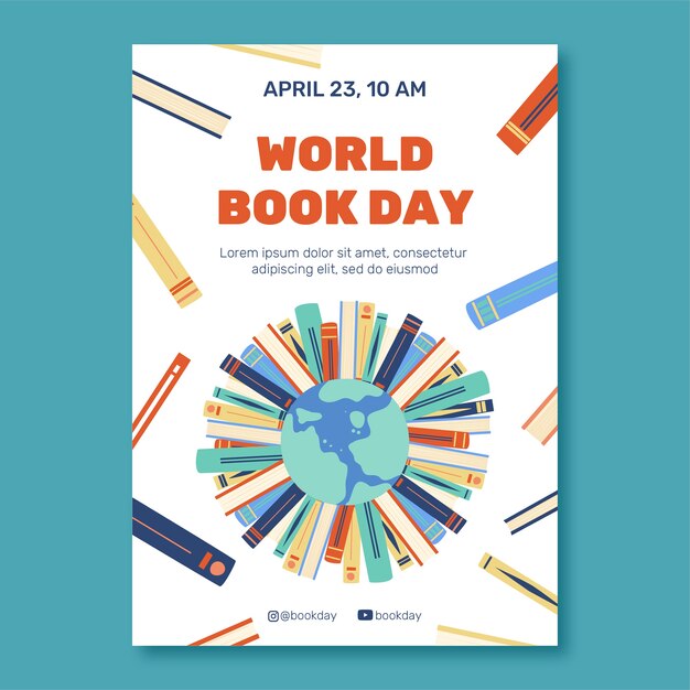 Hand drawn world book day vertical poster template