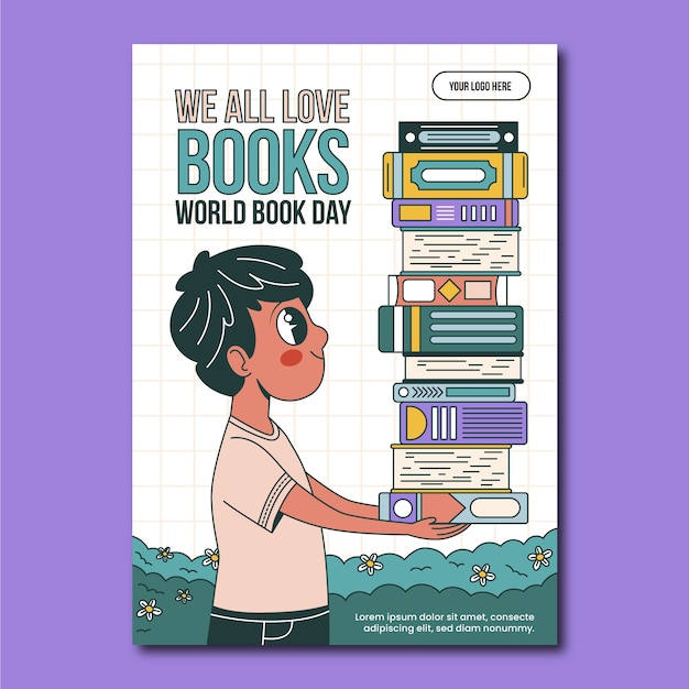 Free vector hand drawn world book day vertical poster template