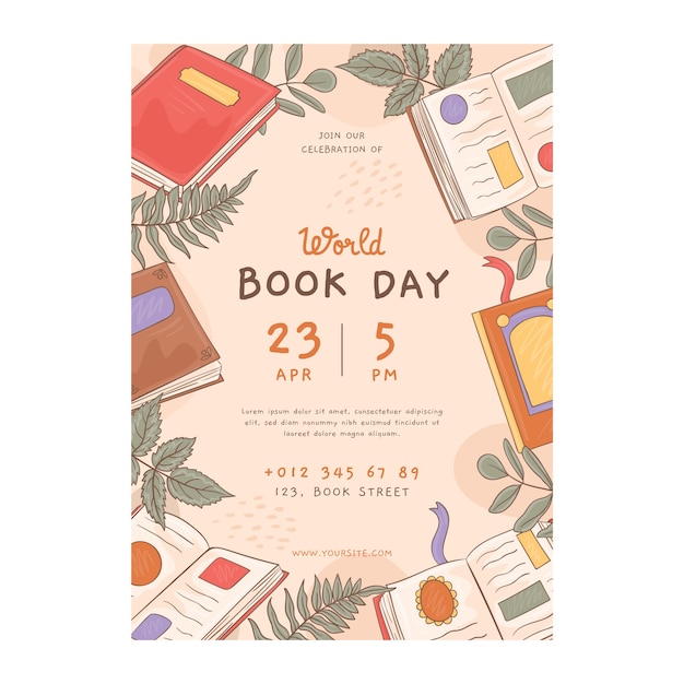 Free vector hand drawn world book day vertical poster template