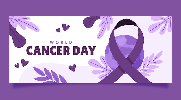 Hand drawn world cancer day horizontal banner