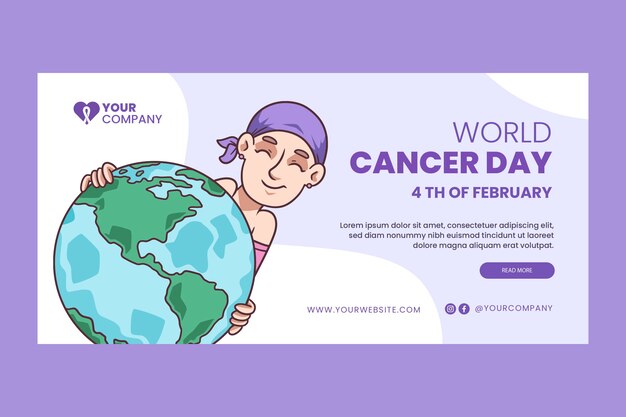 Hand drawn world cancer day horizontal banner