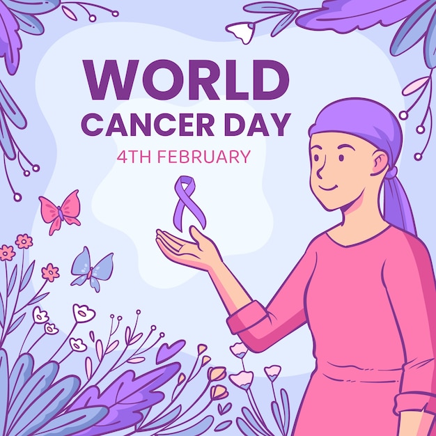 Бесплатное векторное изображение Нарисованная рукой иллюстрация всемирного дня борьбы с раком