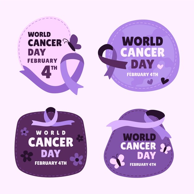 Free vector hand drawn world cancer day labels collection