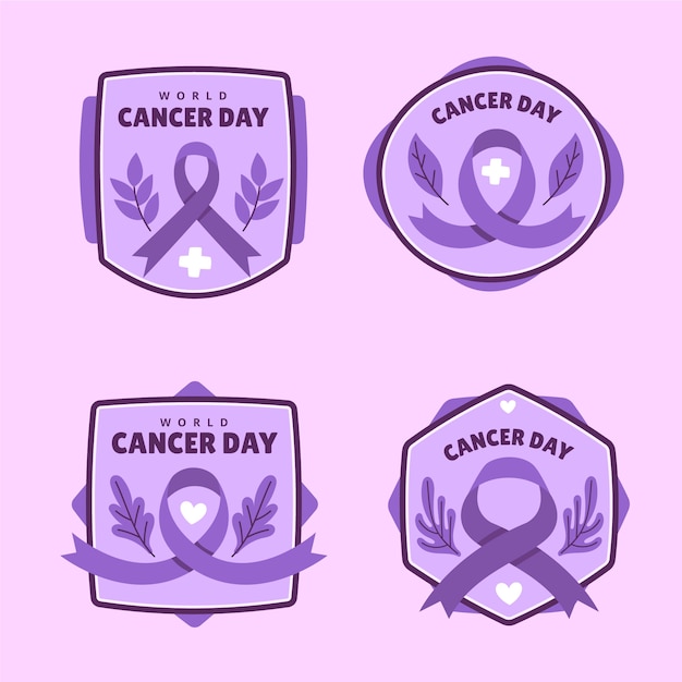 Hand drawn world cancer day labels collection