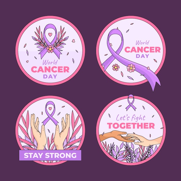 Free vector hand drawn world cancer day labels collection