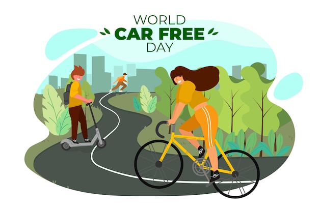 Hand drawn world car free day concept