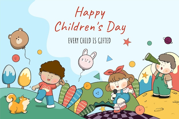 Hand drawn world children's day background