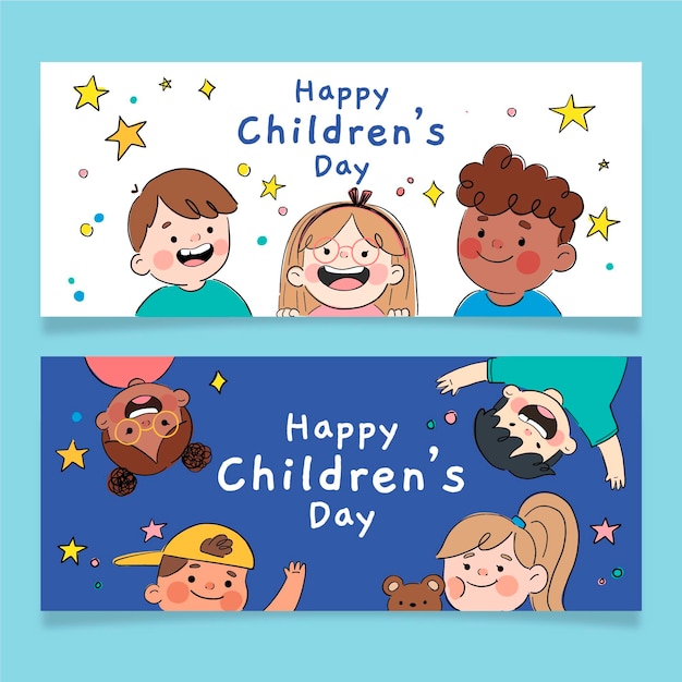 Hand drawn world children's day horizontal banners set