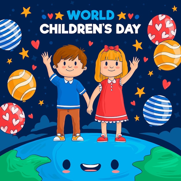 Hand drawn world children's day illustration