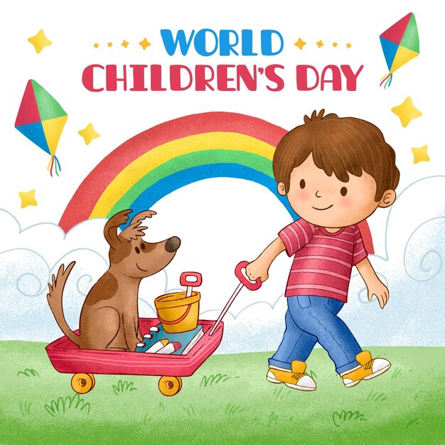 Нарисованная рукой иллюстрация всемирного дня защиты детей