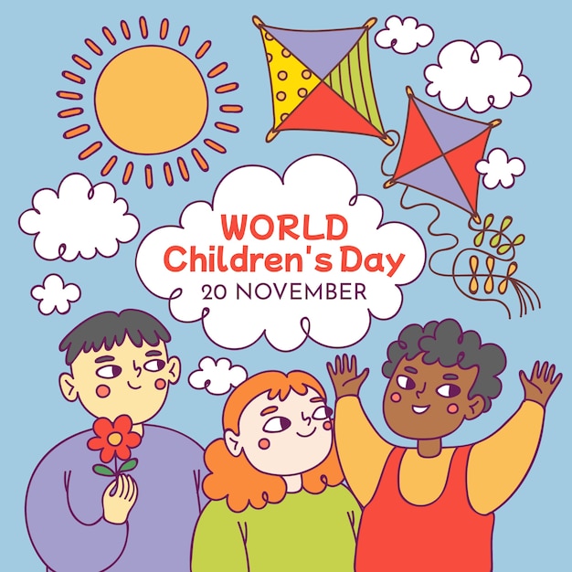 Vettore gratuito illustrazione disegnata a mano della giornata mondiale dei bambini