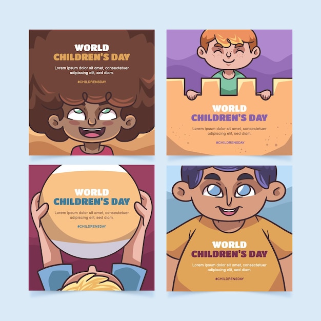 Free vector hand drawn world children's day instagram posts collection