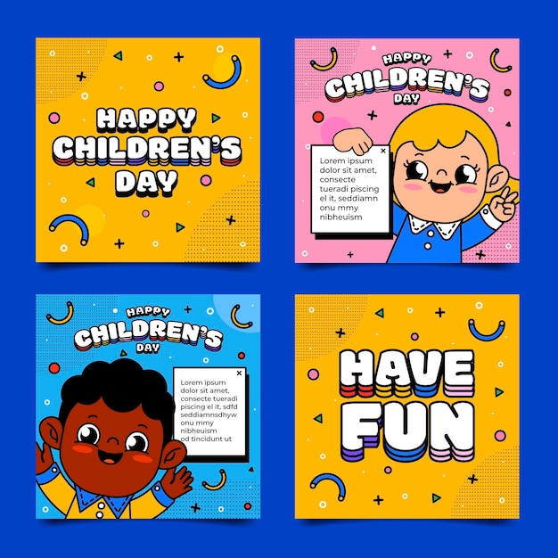 Hand drawn world children's day instagram posts collection