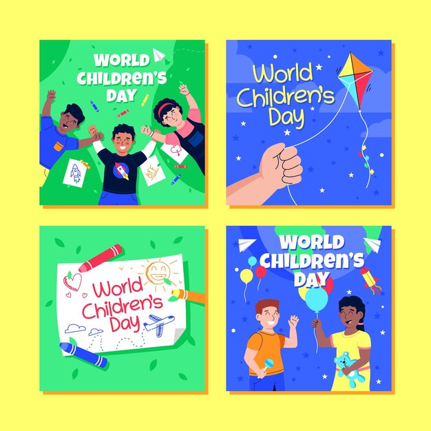 Free vector hand drawn world children's day instagram posts collection