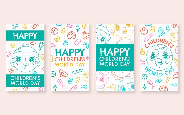 hand drawn world children's day instagram stories collection