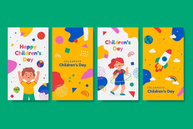 Hand drawn world children's day instagram stories collection