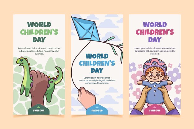 Hand drawn world children's day instagram stories collection