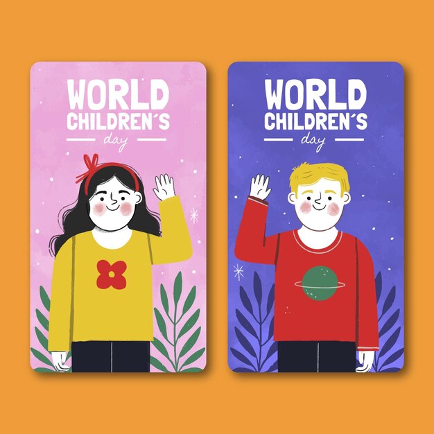 Free vector hand drawn world children's day instagram stories collection