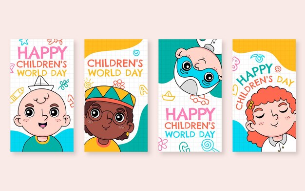 Hand drawn world children's day instagram stories collection