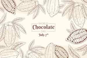 Free vector hand drawn world chocolate day background with chocolate and cocoa bean