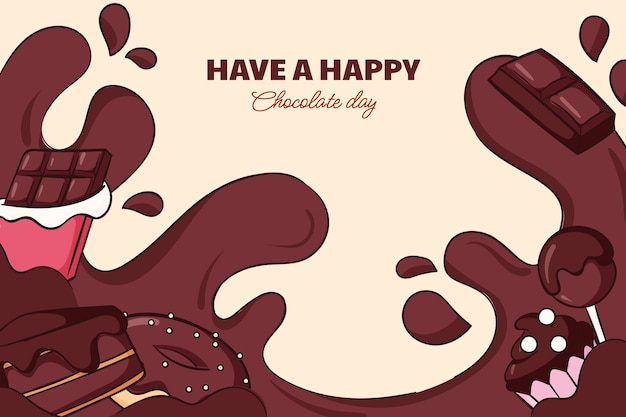 Hand drawn world chocolate day background with chocolate sweets