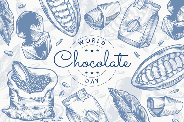 Hand drawn world chocolate day background with chocolate sweets