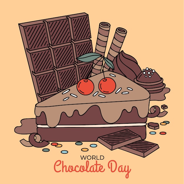 Illustrazione di celebrazione della giornata mondiale del cioccolato disegnata a mano