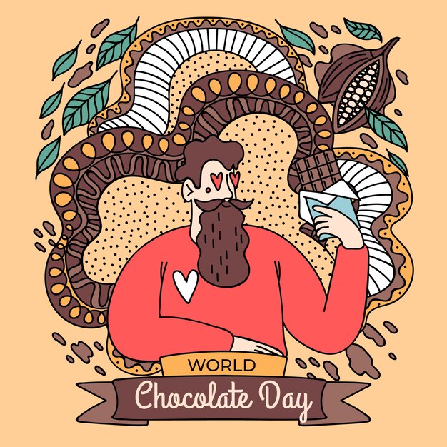 Нарисованная рукой иллюстрация празднования всемирного дня шоколада