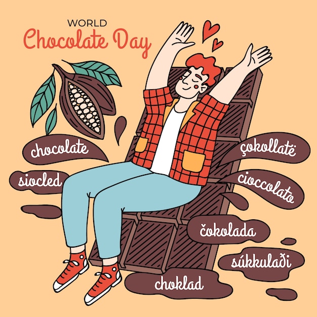 Hand drawn world chocolate day celebration illustration