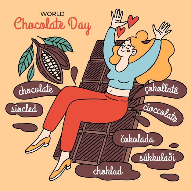 手描きの世界チョコレートの日のお祝いのイラスト