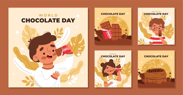 손으로 그린 세계 초콜릿의 날 인스 타 그램 포스트 컬렉션