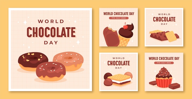 Vettore gratuito post di instagram della giornata mondiale del cioccolato disegnato a mano