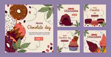 Free vector hand drawn world chocolate day instagram posts collection