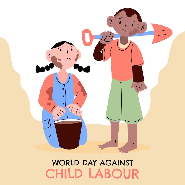 아동 노동 그림에 대한 손으로 그린 세계의 날