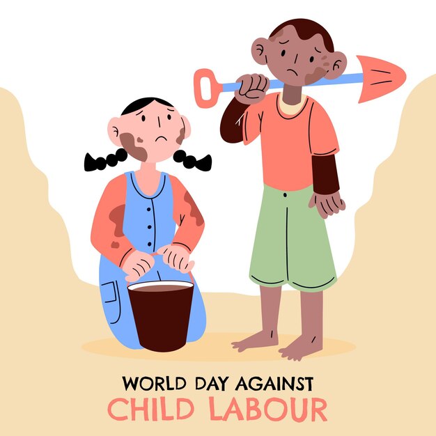 Нарисованная рукой иллюстрация всемирного дня борьбы с детским трудом