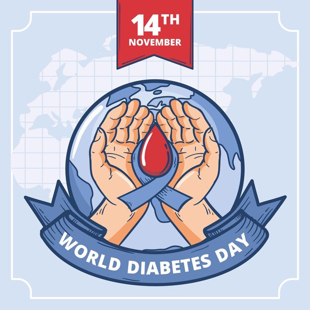 Нарисованная рукой иллюстрация всемирного дня диабета