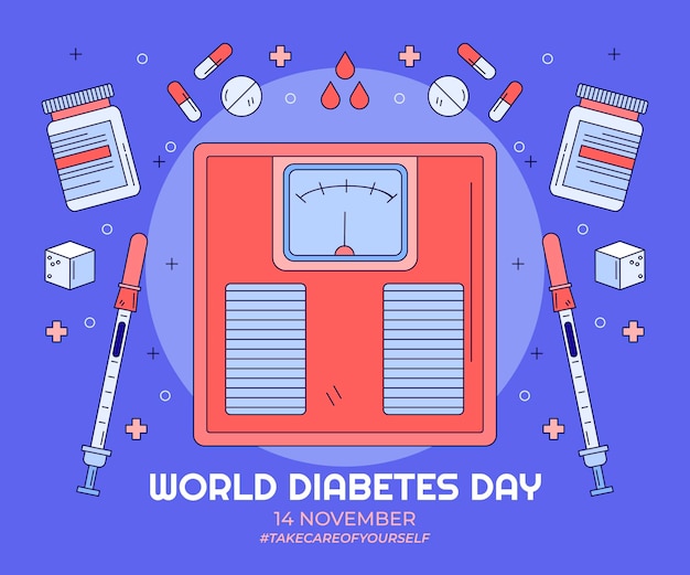 Vettore gratuito illustrazione disegnata a mano della giornata mondiale del diabete