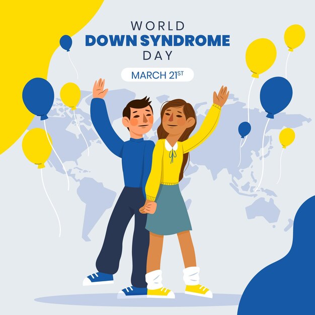 Free vector hand-drawn world down syndrome day illustration with children and balloons
