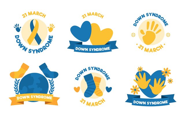 Hand drawn world down syndrome day label collection