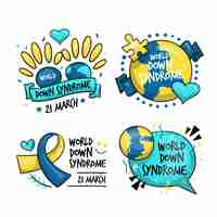 무료 벡터 손으로 그린 세계 다운 증후군의 날 레이블 컬렉션