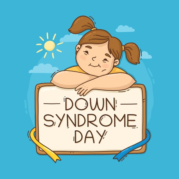 Hand drawn world down syndrome day with girl