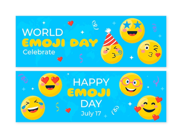 Vettore gratuito set di banner per la giornata mondiale degli emoji disegnati a mano