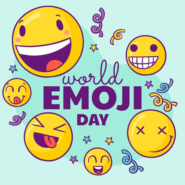 Hand drawn world emoji day illustration with emoticons